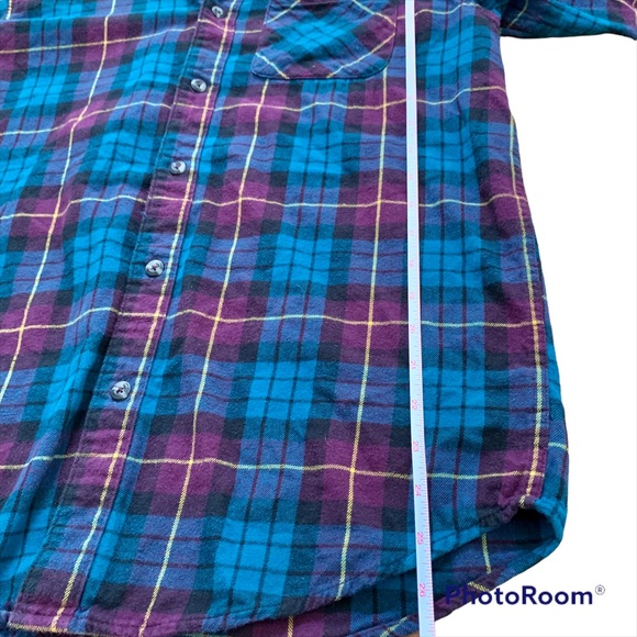 ✨ Teal Burgundy Button Down Plaid Flannel Shirt - Picture 9 of 10